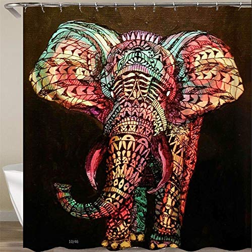 Bunte afrikanische Kunst Elefant Duschvorhang wasserdicht Polyester Mehltau frei Badezimmer Vorhänge mit 12 Stück Haken-150 * 180cm von Kjhds