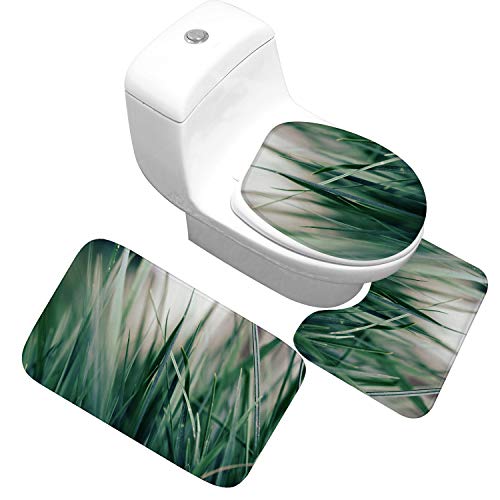 Kjhds Eine Vielzahl von grünen natürlichen Toilette Toilette dreiteiligen Teppich Teppich saugfähige Toilettenmatten. Gras am frühen Morgen von Kjhds
