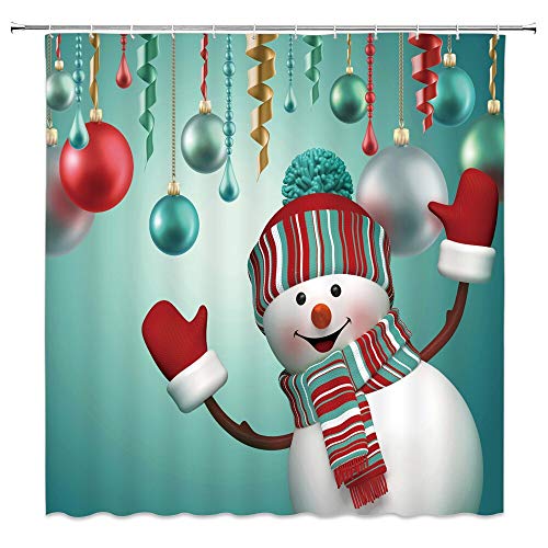 Weihnachtsduschen Vorhänge Badezimmer Dekor Weihnachten Cartoon Schneemann Winter Schnee Landschaft Kinder Bad Stoff Vorhang Set 180 * 180cm W5697 von Kjhds