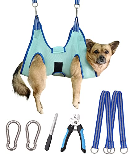 Kkiimatt 2023 Hundepflege-Hängematte, S-Hundegeschirr zum Aufhängen von Nägeln, Schneiden von Hunden, Schneide-Hängematte, Hundeschulen-Halter für kleine Hunde, Hundepflege-Rückhaltetasche mit breitem von Kkiimatt