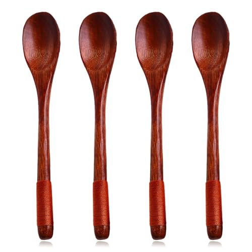 Holzlöffel mit langem Griff, Nanmu-Holz, Suppenlöffel, Suppenlöffel, Suppenlöffel, Holzlöffel, kleiner Holzkochlöffel zum Essen, Mischen, Rühren, Kochen von KkvoGmle