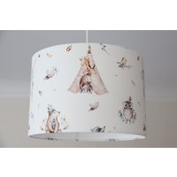 Lampe Kinderzimmer, Lampenschirm Mädchen, Kinderlampe Waldtiere Boho, Kinderzimmerlampe Tiere, Vögel, Tipi, Boho Lampe, Deko von KlabauterLampen