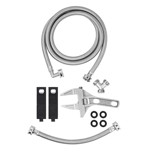 Dampftrockner-Schlauch-Set, 1,8 m, geflochtene Edelstahlschläuche mit 90-Grad-Winkel, 3/4-Zoll-Füllschlauch, Dampftrockner-Installationsset Dampftrockner-Schlauch-Set, 1,8 m, geflochtene Edelstahlschläuche mit 90-Grad-Winkel, 3/4-Zoll-Füllschlauch, Dampftrockner-Installationsset von Klabb