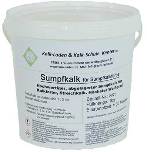Sumpfkalk/Kalkfarbe/Streichkalk, 100% Bio, allergiefreundlich, pilzhemmend, 1 kg für ca. 14 qm von Kalk-Laden