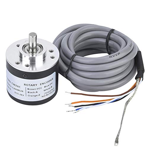 KLANATA 5-26V DC Inkrementelles Rotationscodierer, E6B2-CWZ6C 38 mm Durchmesser NPN Open-Collector-Ausgang, Abz 3 Phase Allzweck-Rotary-Encoder mit 2M Kabeldraht (300p/r) von Klanata