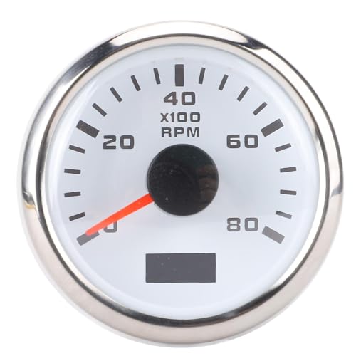 Klanata 2 Zoll 8000 U/min-Drehzahlmesser mit Stundenmeter-7 Farb-Hintergrundbeleuchtung für Auto, LKW, Traktor, Wohnmobil und Boot, 9-32V DC (Weißes Zifferblatt Silberlünette) von Klanata