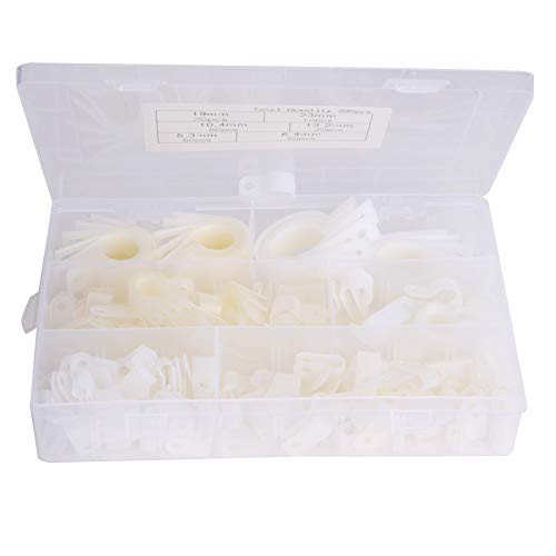 Klanata 200pcs Kunststoff -Nylon -Kabelklemme -Sortiment - R -R -Typ- und P -Typ -Draht -Clip -Befestigungselemente - 5.3R 3/16 6.4r 1/4 10.4r 3/8 13.2r 1/2 19r 3/4 23r 1 - (200 Stück - weiße Nylon R von Klanata