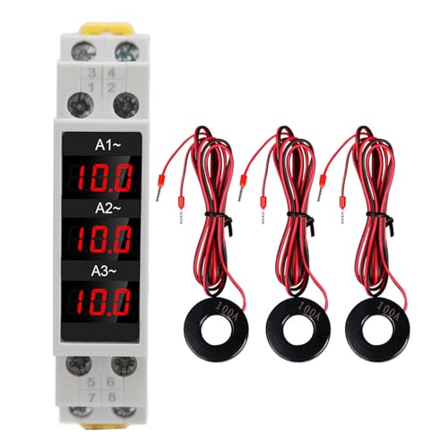 Klanata 3 Phase Digital Energy Meter Din Rail Voltmeter Amperemeter AC 80‑500V 1‑100A mit 3 Sensoren Spannungsstromstromstrommesser Elektrizitätstester Multimeter von Klanata