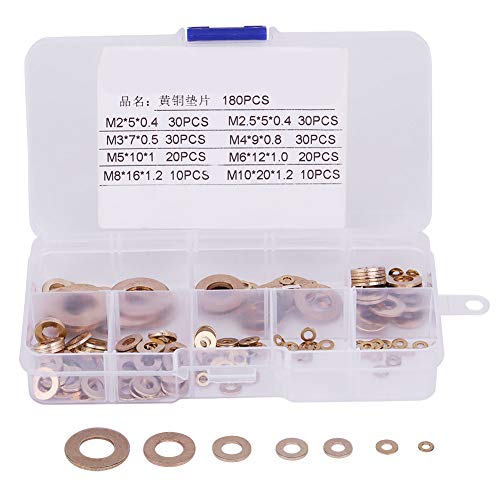 Klanata Copper Waschmaschine Kit M2 & M10 180pcs Round Messing Flat Ring Waschmaschine Sortiment Set Set von Klanata