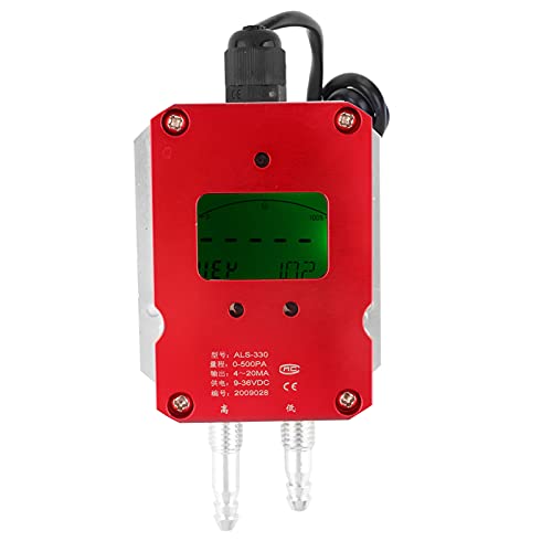 Klanata DC 24 V 4-20 mA Digitales Manometer, LCD-Intelligent digitaler Luftsender, Doppelanschlussluftdruckmessersensor für die Messung von Messgeräten und Differenzdruck (0-500Pa) von Klanata