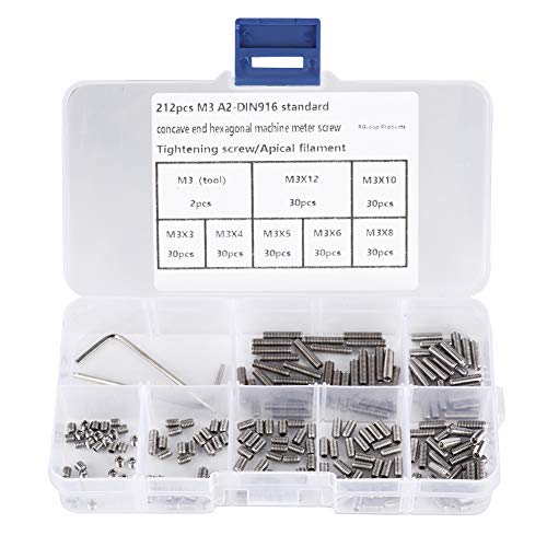 Klanata Edelstahl-Mappenschrauben Kit 212pcs M3 Innere Hex-Konkave-End A2-DIN916-Sortiment mit Installationstools zum Befestigen und Sicherung in DIY- und mechanischen Projekten Klanata Edelstahl-Mappenschrauben Kit 212pcs M3 Innere Hex-Konkave-End A2-DIN916-Sortiment mit Installationstools zum Befestigen und Sicherung in DIY- und mechanischen Projekten von Klanata