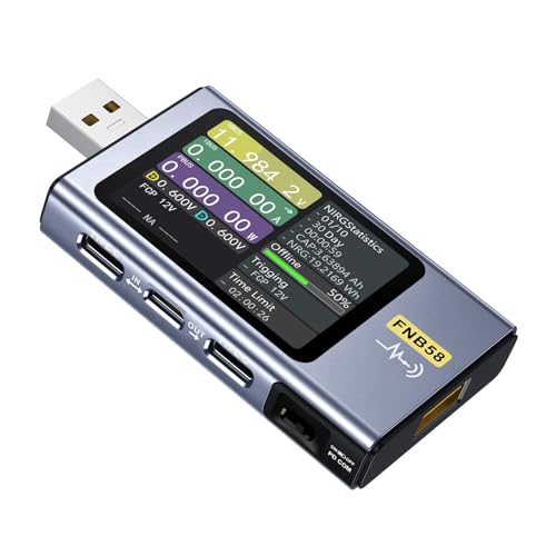 Klanata FNB58 Bluetooth USB Power Multimeter Voltmeter Amperemeter Lasttester Spannung Strom Leistungsmesser 4-28V 7A, Typ C LCD HD Display, Fast PD3.0 QC2.0 QC3.0 für von Klanata