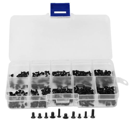 Klanata Kohlenstoffstahl flacher Kopfmaschinenschraube Schrauben -Sortimentsets - Nägel, Schrauben, Befestigungselemente, Hardware -Werkzeug - Kreuzschwarzer (250pcs) von Klanata