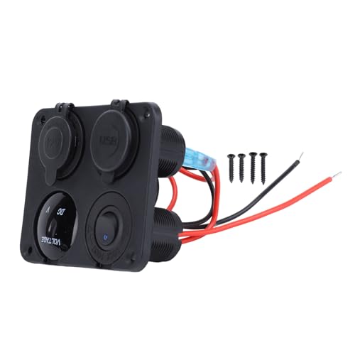 Klanata Ladegerät Socket Panel DC 12‑24V Dual 4,2A USB -Steckdose mit LED -Voltmeter Zigarre Leichtere Steckdose für Auto -Marine -Boots -Wohnmobil -LKW (Blaues Licht) von Klanata