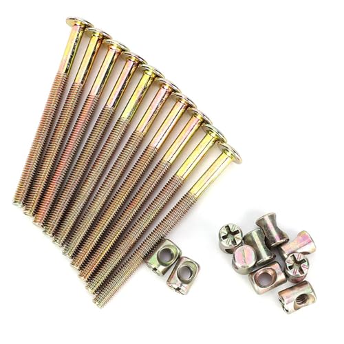 Klanata Set Teile Lauf Bolzenmuttern Kreuz Dübel 10 Pack M6 x 100 mm Ersatzanschluss für Möbelbettenbetten Stuhl Krippe (100 mm) von Klanata