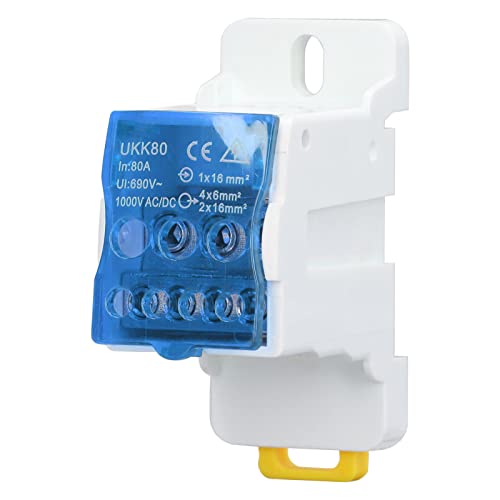 Klanata Terminal Distribution Box UKK80 C45 -Geräte Box für DIN Rail - PA66 Flammhemmung 80A 690 V Erdungsschaltanschlussblöcke, Spaltwerkzeug für die Installation des Schienentyps (Blau) von Klanata