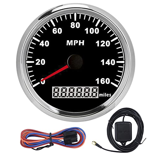 Klanata Universal GPS Tachometermessel 0 160 Meilen pro Stunde, 316 l Edelstahl vorne, wasserdicht (Schwarzes Silberabdeckung) von Klanata