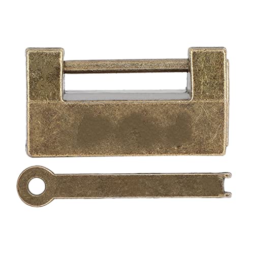 Klanata Vintage Antik Mini Kupfer Chinesisch Retro Horizontal Vorhängeschloss mit Schlüssel für Schmuckschatulle Schublade Hasp Pad Truhe Schlossplatte für Möbel Holzkoffer Schrank von Klanata