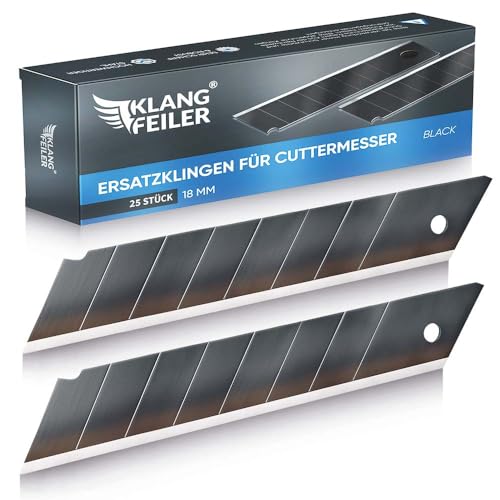 Klangfeiler® 25 Cuttermesser Klingen - BLACK - 18mm Breite - Schwarze Cutterklingen für den Cutter von Klangfeiler