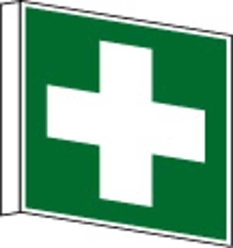 Fahnenschild Erste Hilfe DIN EN ISO 7010 - 150x150x1 mm Kunststoff langnachleuchtend von Klar