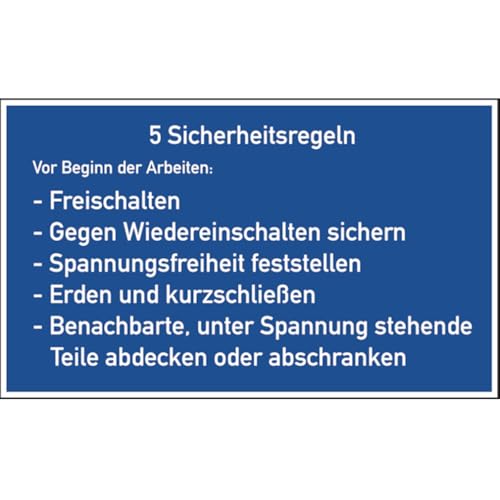 Hinweisschild, Aushang "5 Sicherheitsregeln", Alu, 250x400 mm von Klar