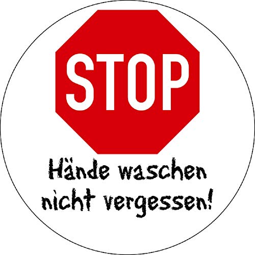 Klar Folie selbstklebend Hygiene-/Hinweisschild "STOP Hände waschen nicht vergessen" (Handschrift) Ø100mm Aufkleber von Klar