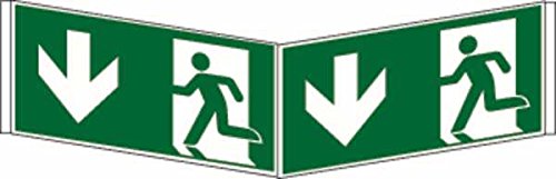 Winkelschild Notausgang DIN EN ISO 7010 - 300x150x1 mm Kunststoff langnachleuchtend von Klar