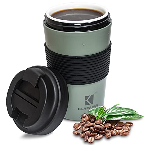 Keramische Reisebecher, wiederverwendbare Kaffeetasse mit Keramikfutter, Isolierte keramische Kaffeetasse, Lecksicher, Umweltfreundliche Reisebecher für Keramikbecher Fans (350ml, Grün) von Klaraber
