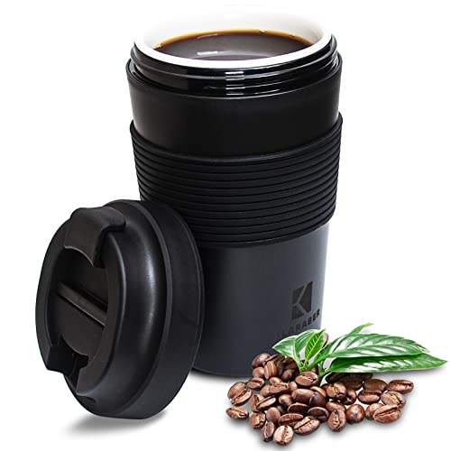 Keramische Reisebecher, wiederverwendbare Kaffeetasse mit Keramikfutter, Isolierte keramische Kaffeetasse, Lecksicher, Umweltfreundliche Reisebecher für Keramikbecher Fans (350ml, Schwarz) von Klaraber