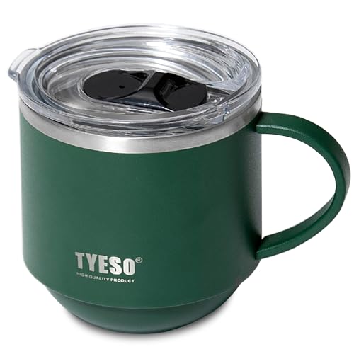 Klaraber Isolierter Kaffeebecher, Thermobecher mit Griff, isolierter Campingbecher mit Deckel, doppelwandiger Edelstahl-Bierkrug, auslaufsicher, wiederverwendbar, 330 ml (grün) von Klaraber
