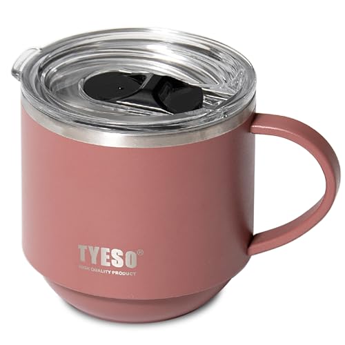 Klaraber Isolierter Kaffeebecher, Thermobecher mit Griff, isolierter Campingbecher mit Deckel, doppelwandiger Edelstahl-Bierkrug, auslaufsicher, wiederverwendbar, 330 ml (rot) von Klaraber