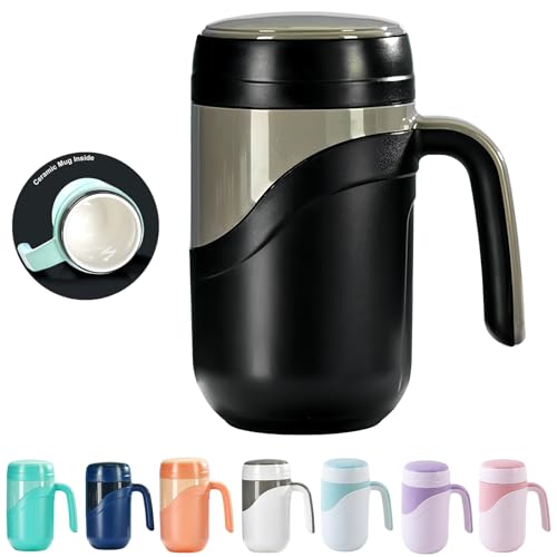 Klaraber Keramik-Reisebecher, 350 ml, Keramikfutter, isolierter Becher mit auslaufsicherem Deckel und Griff, perfekt für Kaffee oder Tee, geeignet für die Verwendung zu Hause, im Büro oder in der von Klaraber