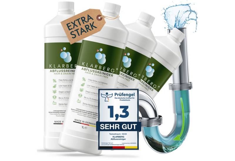 Klarberg Abflussreiniger stark gegen Haare – für Bad, Dusche & Küche Rohrreiniger (Spar-Set, [- Leistungsstark, entfernt Haare und Reste, chlorfrei, für alle Rohre) von Klarberg