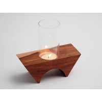 Teelichthalter, Apfelbaumholz-Brücke Mit Windlichtglas, Schöne Geschenkidee von KlareHolzidee