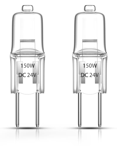 Klarlight 150W G6.35 Halogen Glühlampen Dimmbar Warmweiß 3000K, GY6.35 Bi-Pin Halogen Stiftsockellampen DC 24V für Kronleuchter, Projektor, Diaprojektor, Autolampen, Schrankleuchten (2er-Pack) von Klarlight