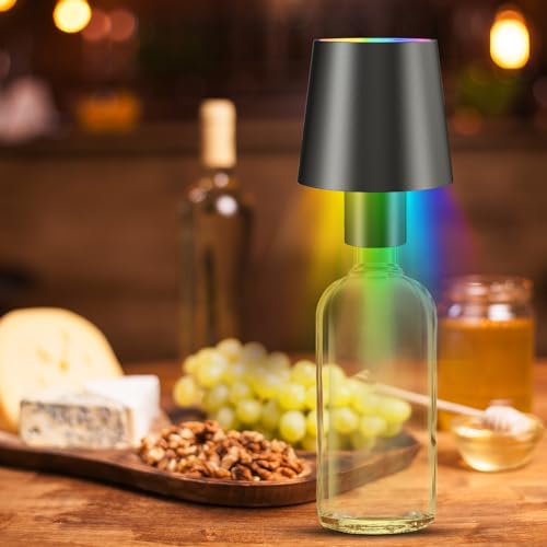 Klarlight Aufladbar led tischleuchte kabellos, Flaschenlampe touch dimmbar mit 5200 mAh Akku, IP54 RGBW kabellose touch tischlampe, Weinflaschenlampe dimmbar für nachttischlampe (Schwarz mattiert) von Klarlight