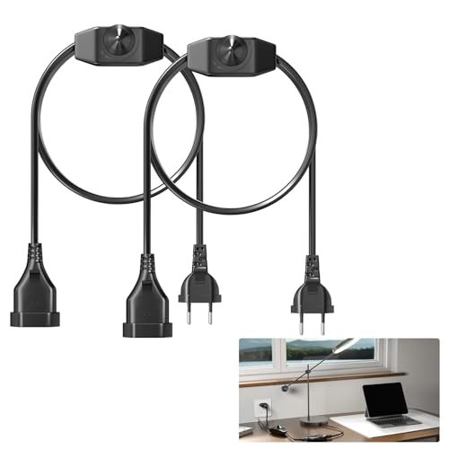 Klarlight Dimmer Für LED Lampen, 2M Lampenkabel Mit Schalter, LED Dimmer mit Schalter für LED Leuchtmittel 220V / 60W, Euro Stecker Typ-C Netzkabel, Anschlusskabel mit Stecker, Schwarz, 2 Stück von Klarlight