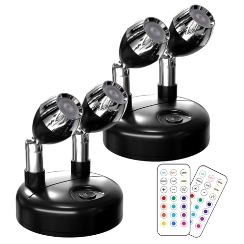 Klarlight Doppelkopf RGB Mini LED Spot Batterie Fernbedienung Bildbeleuchtung Kabellos LED Spotlight Inner Lichter mit 13 Lichtfarben für Schrank Kunst Display Party Dartboard Licht (2-Pack, Schwarz) von Klarlight