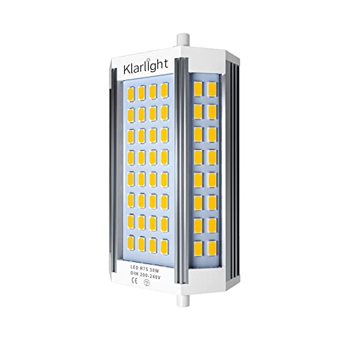 Klarlight R7s LED 118mm Lampe 30W Dimmbar Warmweiß 3000K 3000LM Typ J Doppelendige J118 LED Glühbirne FlutlichtLeuchtmittel Ersatz 200W - 300W Halogenbirne, J118 T3 LED Leuchtmittel AC 220V - 240V von Klarlight