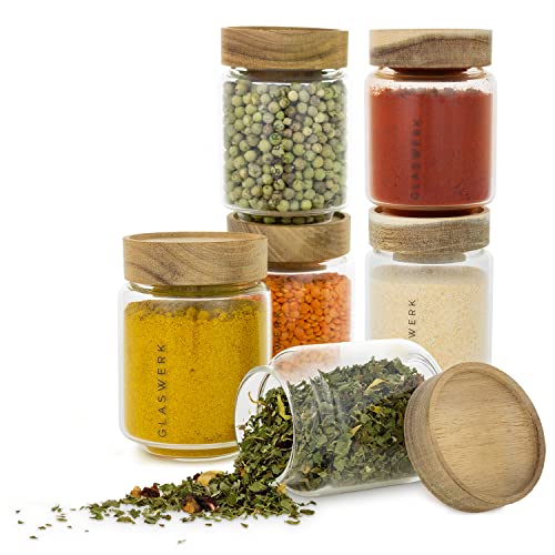 GLASWERK Gewürzgläser Set (6 x 130ml) Gewürzgläser Rund mit Deckel aus Akazienholz und luftdichter, BPA-freier Silikondichtung, Aufbewahrung Gewürze, Spice Jars, Gewürze Aufbewahrung von Klarstein