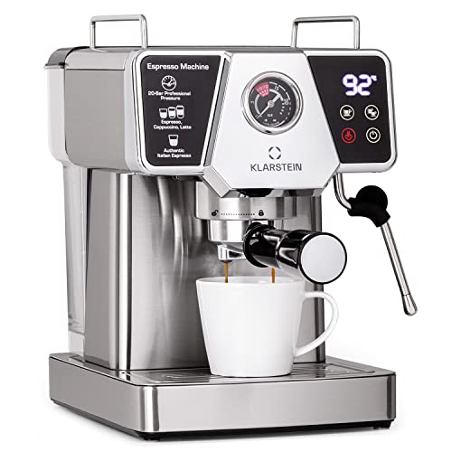 Klarstein 1,8 L Siebträgermaschine für 2 Tasse Kaffee, Mini Espressomaschine mit Milchschäumer, 19 Bar Siebträger Kaffeemaschine Klein, Gute Espresso Kaffeemaschine, Edelstahl-Espressomaschinen 1350 W von Klarstein