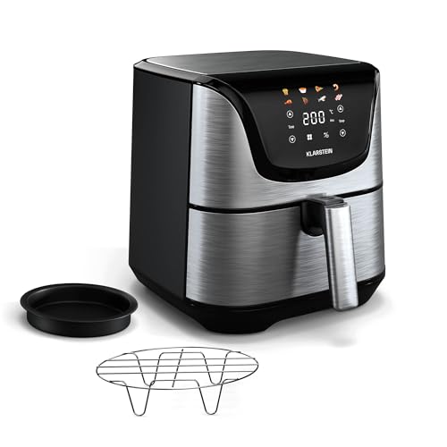 Klarstein AeroVital Deluxe Heißluftfritteuse – 5,4L Airfryer, 1700W, Touch-Display, 8 Programme, Antihaftbeschichtung, Grillrost & Pizzablech, Cooltouch-Gehäuse, Timer & Temperaturkontrolle, Edelstahl von Klarstein