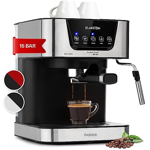 Klarstein 1,5 L Siebträgermaschine für 2 Tasse Kaffee, Mini Espressomaschine mit Milchschäumer, 15 Bar Siebträger Kaffeemaschine Klein, Gute Espresso Kaffeemaschine, Edelstahl-Espressomaschinen 1050 W von Klarstein