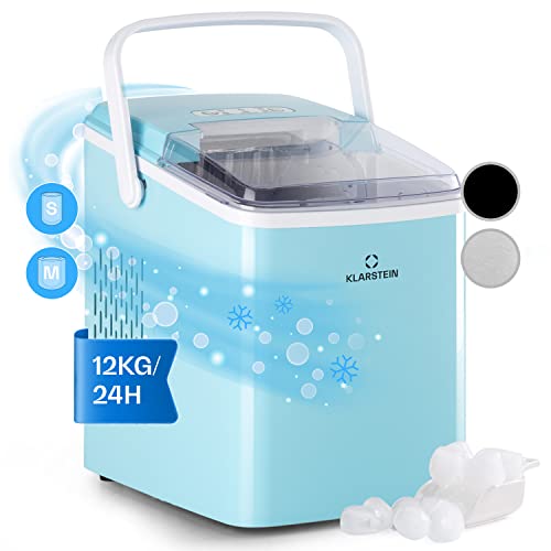 Klarstein Arctic Porter Ice Cube Maker, 12kg/24h, 2 Sizes, Production Time: 8 Minutes, Ice Cubes Per Cycle: 9.2 Litre Water Tank, LCD Display, Timer, Carry Handle, BPA-Free, blau von Klarstein