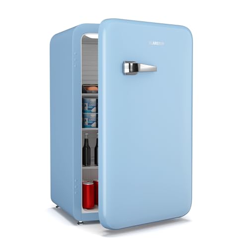 Klarstein Audrey Evo 112L Retro Mini-Kühlschrank - Leise 40 dB, Flexibel Mit Wendetür & Verstellbaren Füßen, Kompakter Kleiner Kühlschrank Für Schlafzimmer & Büros, Blau von Klarstein