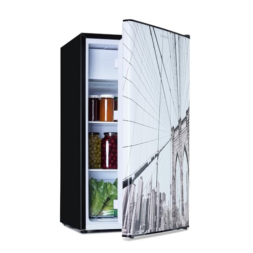 Klarstein CoolArt Kühl-Gefrier-Kombination - Kühlschrank mit 2 Kühl-Ebenen, Design-Front, Thermostat mit 5 Stufen, 0 bis 10 °C, Fassungsvermögen: 79 Liter, Motiv: Großstadt von Klarstein