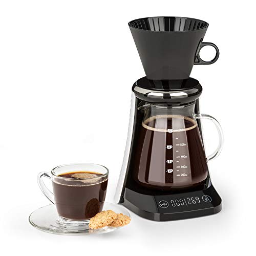 Klarstein Craft Coffee Filter-Kaffeemaschine Kaffeebereiter (Handbrühverfahren, Pour Over, Gourmetkaffee, Waage, Timer, Glaskanne, Filteraufsatz, 600ml, Touch, LED-Display, Timer) schwarz-weiß von Klarstein