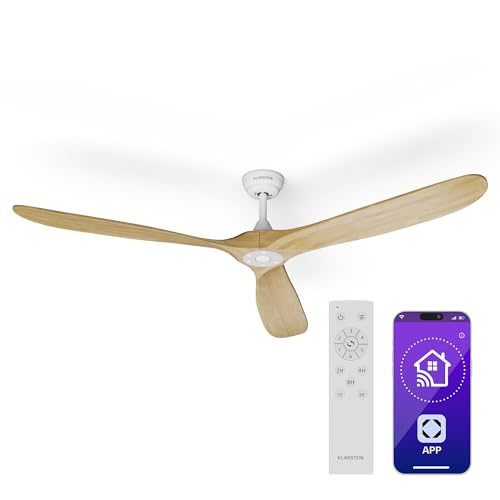 Klarstein Deckenventilator Leise mit Fernbedienung – 178 cm Ahorn, Smart Steuerung per App & Sprachbefehle, 6 Geschwindigkeiten, Sommer-/Winterbetrieb, Flüsterleise für Schlafzimmer, Energiesparend von Klarstein