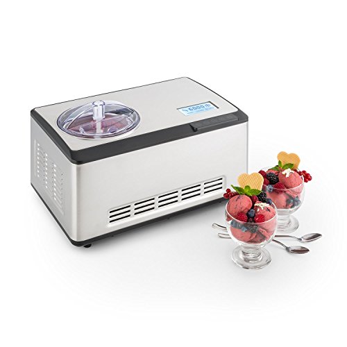 Klarstein Dolce Bacio Eiscremebereiter Kompressions-Eismaschine Eismaschine auch für Sorbet, Frozen Yogurt (2 Liter, 180 Watt, Timer, LCD-Display, Touch, Kühlfunktion, Edelstahl) silber von Klarstein