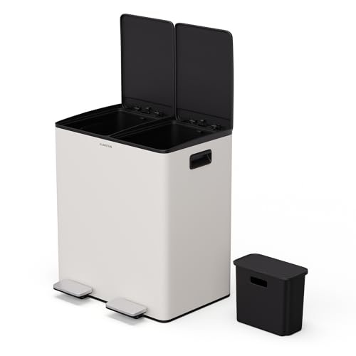 Klarstein EcoVista Mülleimer - 40L Abfalleimer mit 2 Fächern & 3L Komposteimer, Soft-Close, Edelstahl, Küchen-Abfalleimer, Mülltrennsystem von Klarstein